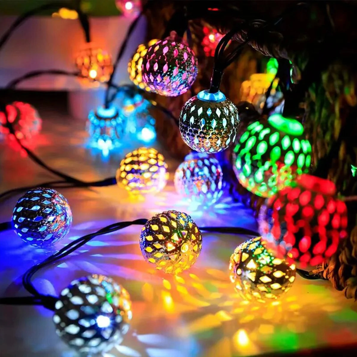 Auntie Glowria Solar Lighting 1pc Moroccan Ball Solar String Lights 20/30 LED | Eco-Friendly | Outdoor String Lights for Bedroom, Garden, Wedding, Holiday, Party, Festival Decor