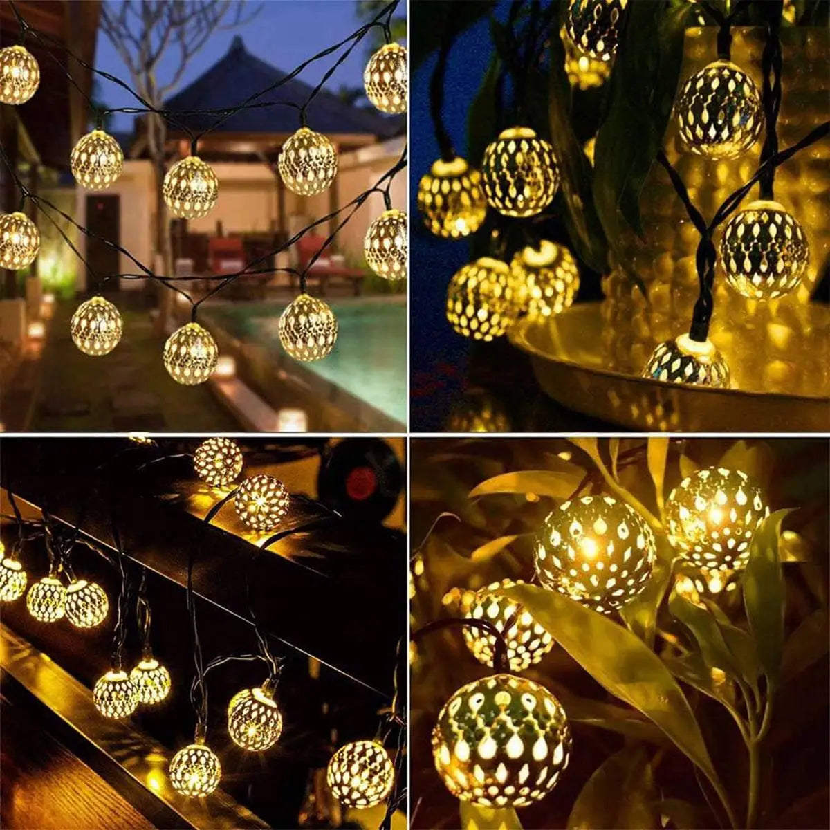 Auntie Glowria Solar Lighting 1pc Moroccan Ball Solar String Lights 20/30 LED | Eco-Friendly | Outdoor String Lights for Bedroom, Garden, Wedding, Holiday, Party, Festival Decor
