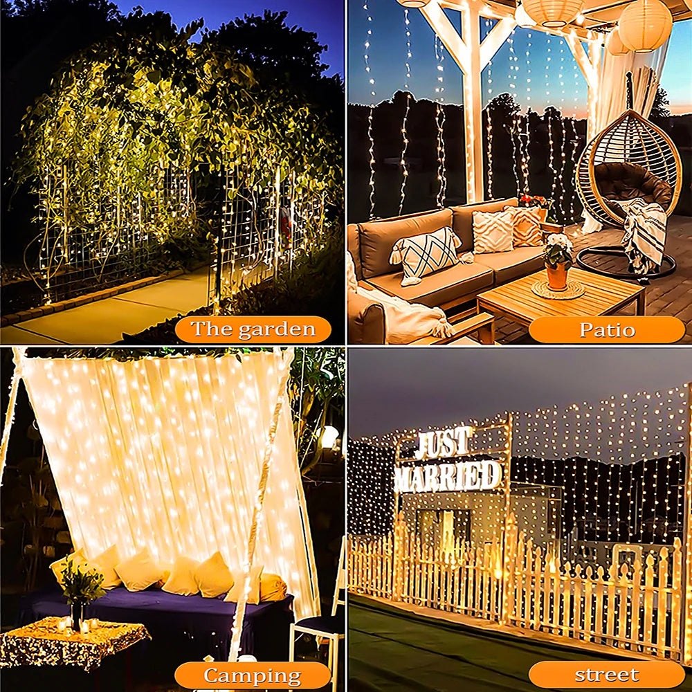 Auntie Glowria Solar Lighting Outdoor Solar Curtain Light 300 LED | Waterproof, Eco-Friendly | String Lights for Garden, Yard, Pavilion, Fairy Garland, Holiday, Wedding Decor