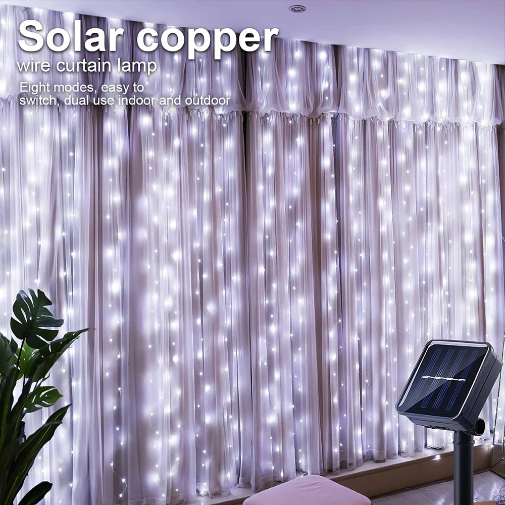 Auntie Glowria Solar Lighting Outdoor Solar Curtain Light 300 LED | Waterproof, Eco-Friendly | String Lights for Garden, Yard, Pavilion, Fairy Garland, Holiday, Wedding Decor