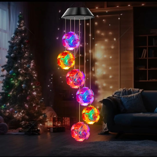 Auntie Glowria Solar Lighting 1pc Solar Powered Color Changing Pink Ball Flower Wind Chime Light | Waterproof, Eco-Friendly | Outdoor Night Light, Hanging Solar Lamp for Party Decor
