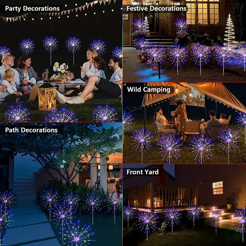 Auntie Glowria Solar Lighting LED Solar Fireworks Lights | Waterproof, Eco-friendly | 4 Garden Lights, 8 Modes, Remote Control for Pathway Decorations    ```