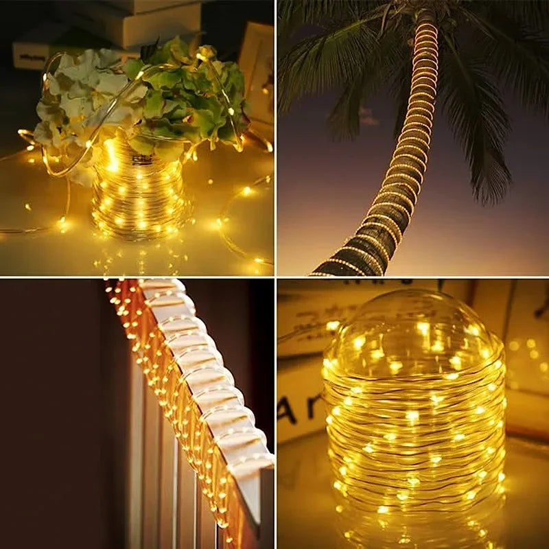 Auntie Glowria Solar Lighting 300 LED Solar Rope Strip Light | Waterproof, Eco-Friendly | Fairy Light Strings for Christmas Decor, Garden, Lawn, Tree, Yard, Fence, Pathway