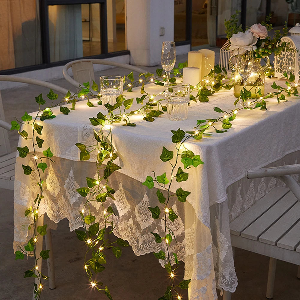 Auntie Glowria Solar Lighting 1pc Artificial Vine Solar String Lights, Ivy Garland Fairy String Lights | Green Leaf Vine Solar Fairy Lights for Wedding, Party, Patio, Garden, Plant | Eco-Friendly