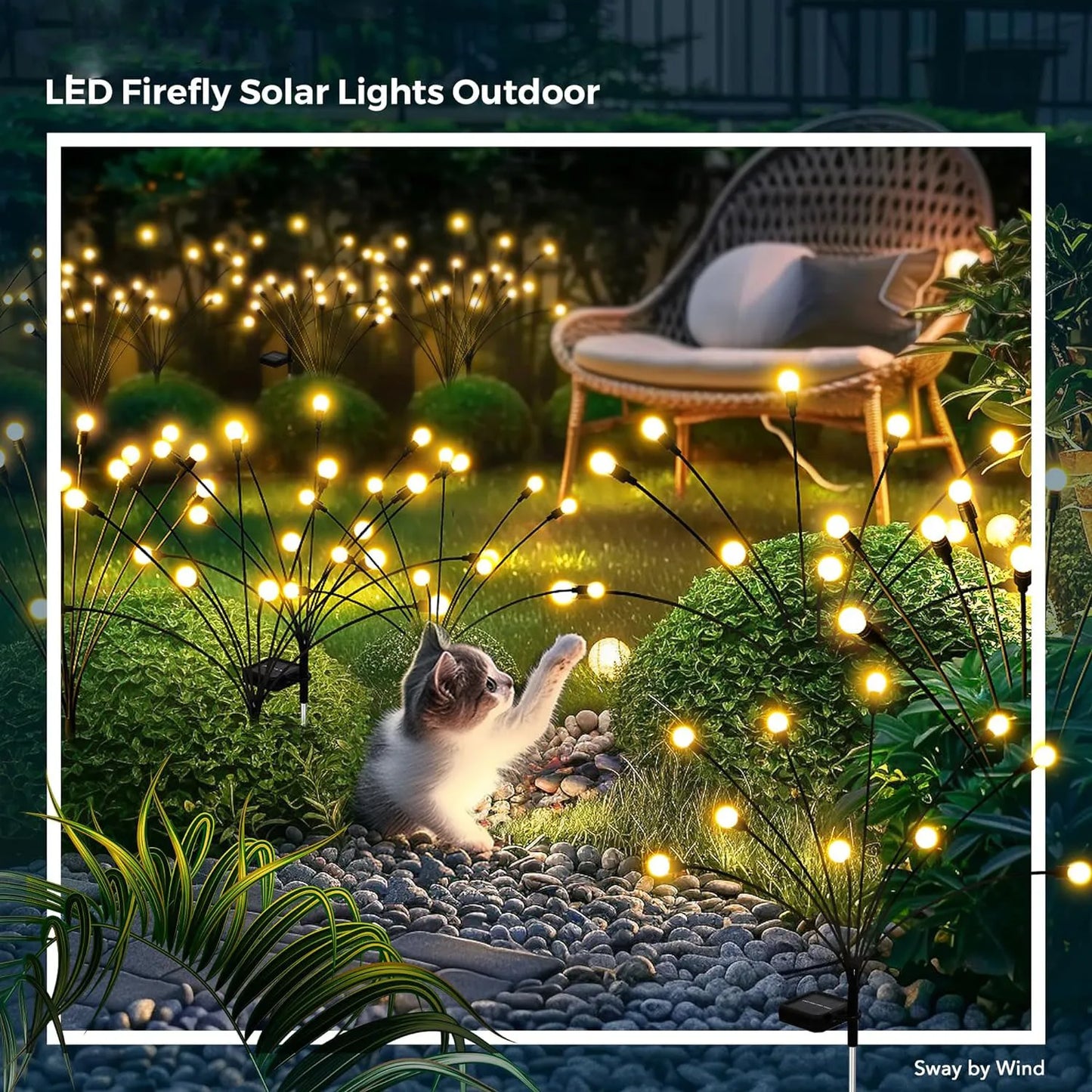 Auntie Glowria Solar Lighting LED Solar Powered Garden Lights | Eco-friendly, Waterproof | Vibrant Swaying Firefly Lights for Patio & Pathway