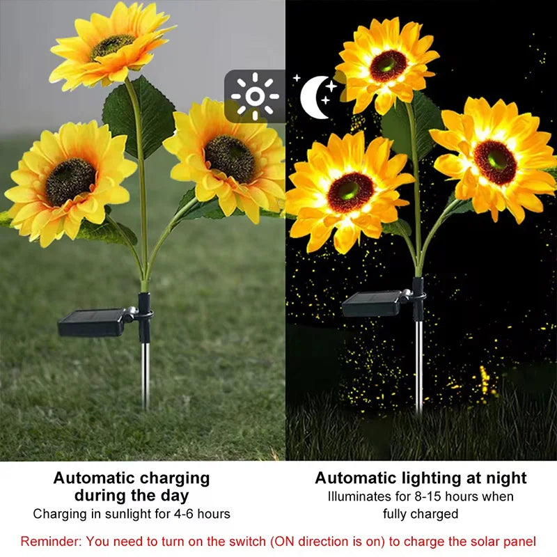 Auntie Glowria Outdoor Solar Lighting Solar Simulation Sunflower Light 1/3 Heads | Waterproof, Eco-Friendly | Lawn Lights, Landscape Lamp for Home, Party, Yard Decor, Flower Plant Lighting    ```