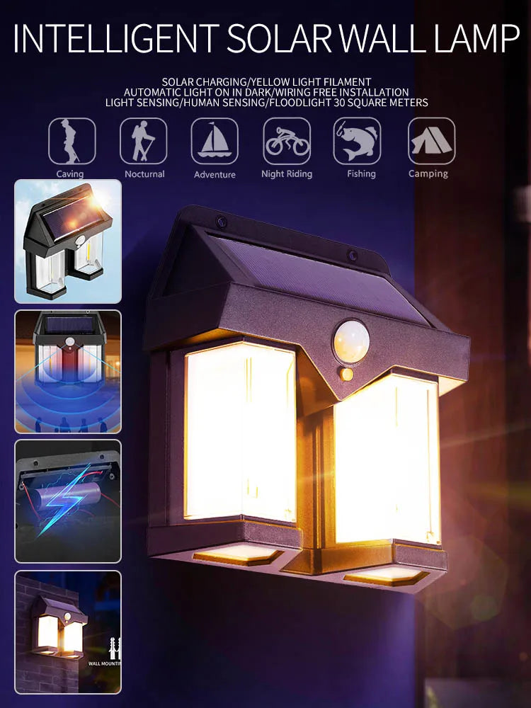 Auntie Glowria Solar Lighting Tungsten Night Lamp | Intelligent Motion Sensor | 3 Modes, Waterproof, Eco-friendly for Courtyard & Garden