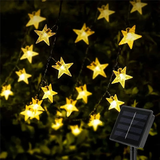 Auntie Glowria Solar Lighting LED STAR Solar String Fairy Lights Garland | Holiday, 4th of July, Christmas, Wedding Decor | Eco-Friendly, Waterproof Outdoor Lighting
