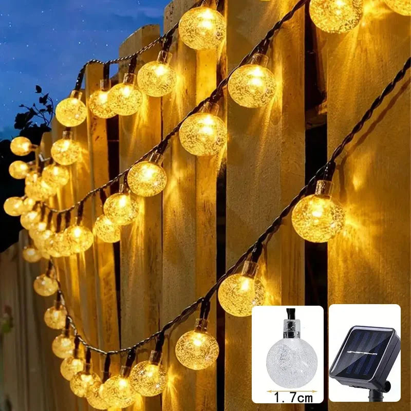 Auntie Glowria Solar Lighting String Lights 100 LED Crystal Globe Solar Lights | IP65 Waterproof, Eco-Friendly | 8 Modes for Garden, Tree, Plant, Wedding, Patio, Party Decor