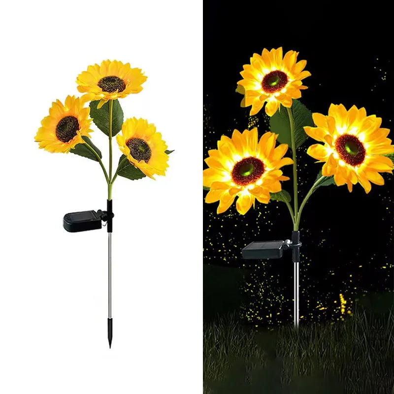 Auntie Glowria Outdoor Solar Lighting Solar Simulation Sunflower Light 1/3 Heads | Waterproof, Eco-Friendly | Lawn Lights, Landscape Lamp for Home, Party, Yard Decor, Flower Plant Lighting    ```