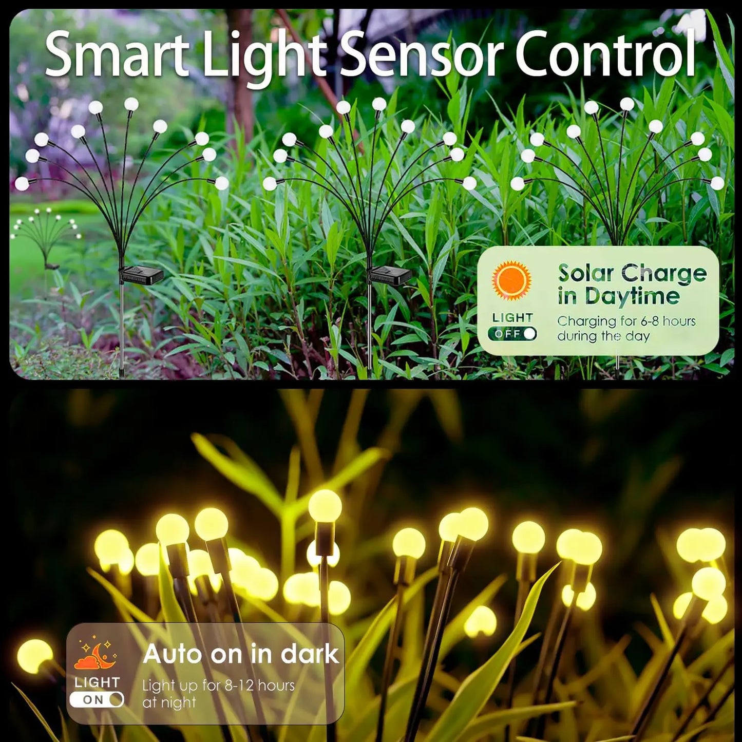 Auntie Glowria Solar Lighting LED Solar Powered Garden Lights | Eco-friendly, Waterproof | Vibrant Swaying Firefly Lights for Patio & Pathway