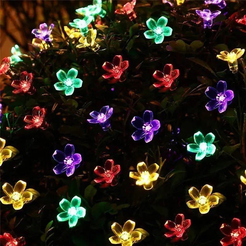 Auntie Glowria Solar Lighting 8 Mode Battery Operated Garden Party Decoration Solar Garden Blossom Flower Lights Garlands | Eco-friendly, Waterproof | Solar Outdoor String Plant Lighting