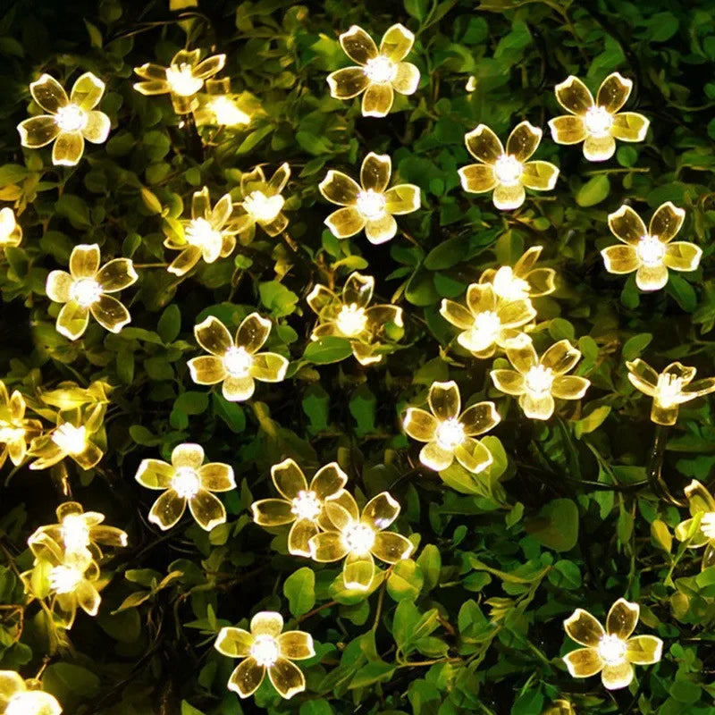 Auntie Glowria Solar Lighting 8 Mode Battery Operated Garden Party Decoration Solar Garden Blossom Flower Lights Garlands | Eco-friendly, Waterproof | Solar Outdoor String Plant Lighting