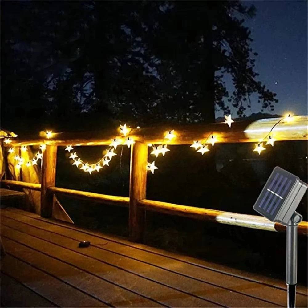 Auntie Glowria Solar Lighting LED STAR Solar String Fairy Lights Garland | Holiday, 4th of July, Christmas, Wedding Decor | Eco-Friendly, Waterproof Outdoor Lighting