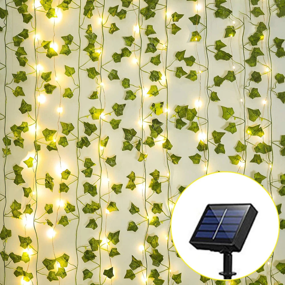 Auntie Glowria Solar Lighting 1pc Artificial Vine Solar String Lights, Ivy Garland Fairy String Lights | Green Leaf Vine Solar Fairy Lights for Wedding, Party, Patio, Garden, Plant | Eco-Friendly
