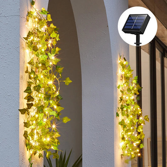 Auntie Glowria Solar Lighting 1pc Artificial Vine Solar String Lights, Ivy Garland Fairy String Lights | Green Leaf Vine Solar Fairy Lights for Wedding, Party, Patio, Garden, Plant | Eco-Friendly