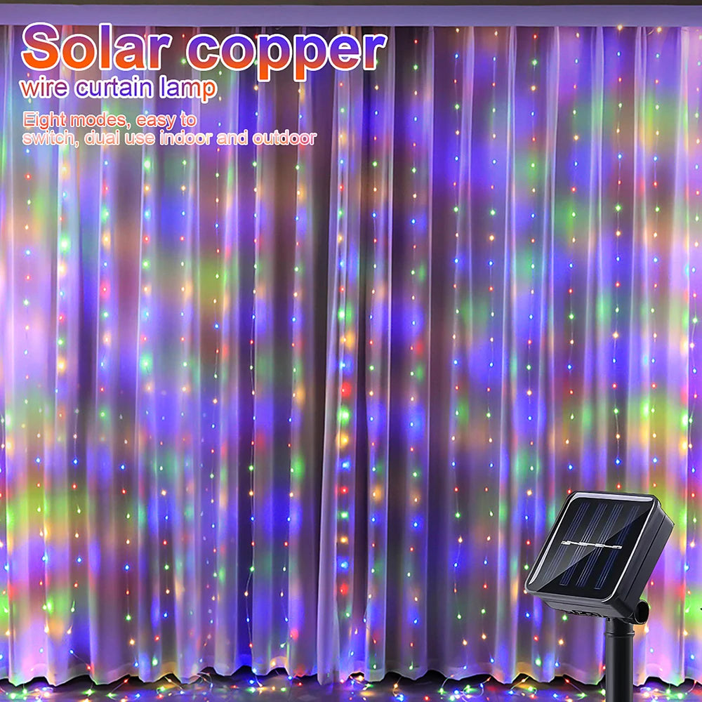 Auntie Glowria Solar Lighting Outdoor Solar Curtain Light 300 LED | Waterproof, Eco-Friendly | String Lights for Garden, Yard, Pavilion, Fairy Garland, Holiday, Wedding Decor