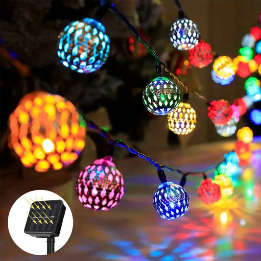 Auntie Glowria Solar Lighting 1pc Moroccan Ball Solar String Lights 20/30 LED | Eco-Friendly | Outdoor String Lights for Bedroom, Garden, Wedding, Holiday, Party, Festival Decor