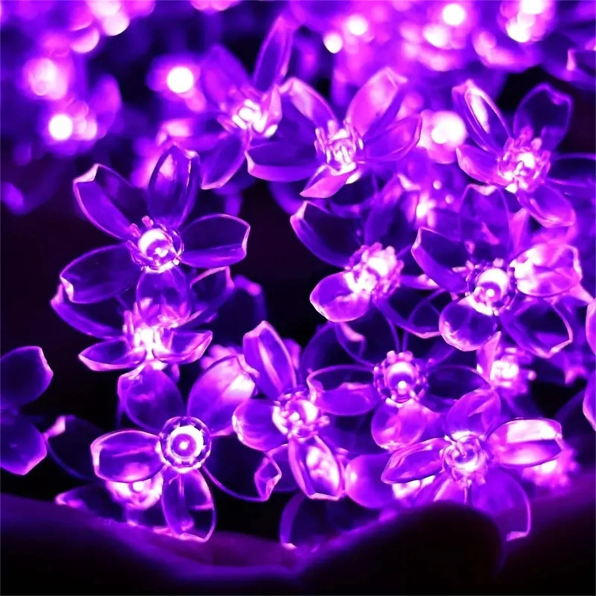 Auntie Glowria Solar Lighting 5/6.5/7/12M Purple Solar Flower String Lights | Eco-friendly Fairy LED Lights for Home Garden, Holiday Ambient Plant Lighting    ```