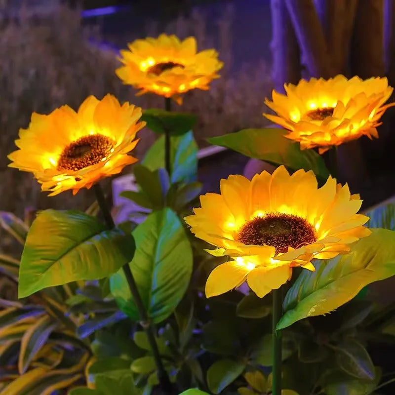Auntie Glowria Outdoor Solar Lighting Solar Simulation Sunflower Light 1/3 Heads | Waterproof, Eco-Friendly | Lawn Lights, Landscape Lamp for Home, Party, Yard Decor, Flower Plant Lighting    ```