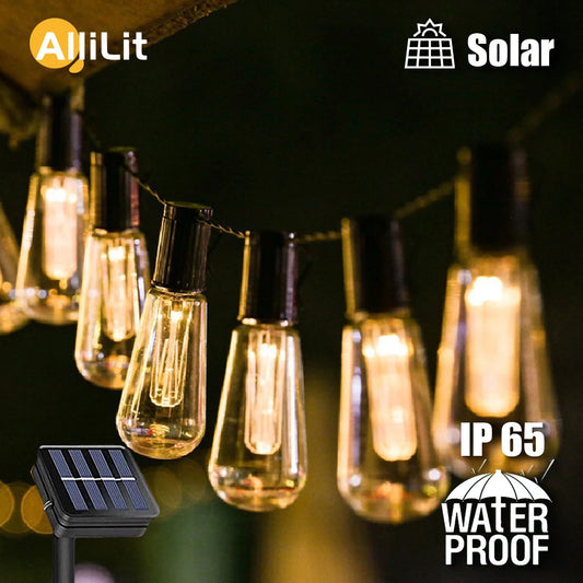Auntie Glowria Solar Lighting LED Outdoor Solar String Lights | IP65 Waterproof, Eco-Friendly | Edison Bulb Retro Vintage for Christmas, Holiday, BBQ, Garden Party Decoration, Fairy Lighting