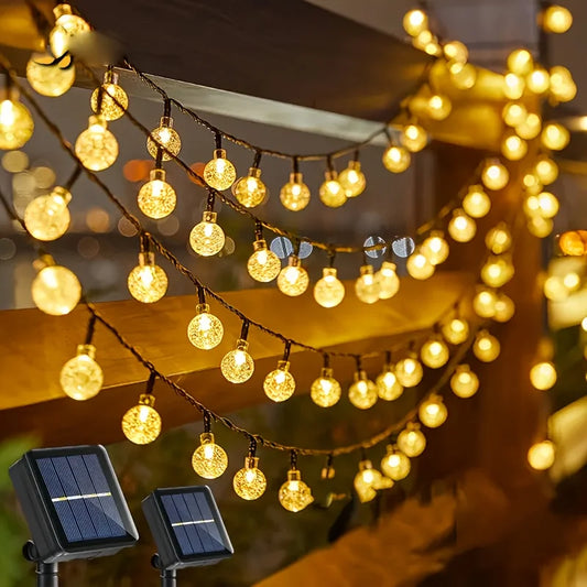 Auntie Glowria Solar Lighting String Lights 100 LED Crystal Globe Solar Lights | IP65 Waterproof, Eco-Friendly | 8 Modes for Garden, Tree, Plant, Wedding, Patio, Party Decor