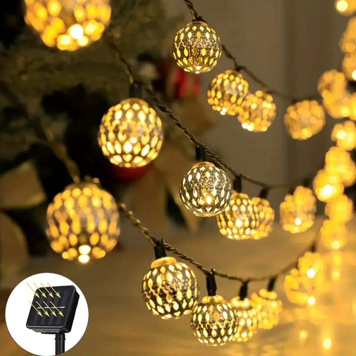 Auntie Glowria Solar Lighting 1pc Moroccan Ball Solar String Lights 20/30 LED | Eco-Friendly | Outdoor String Lights for Bedroom, Garden, Wedding, Holiday, Party, Festival Decor