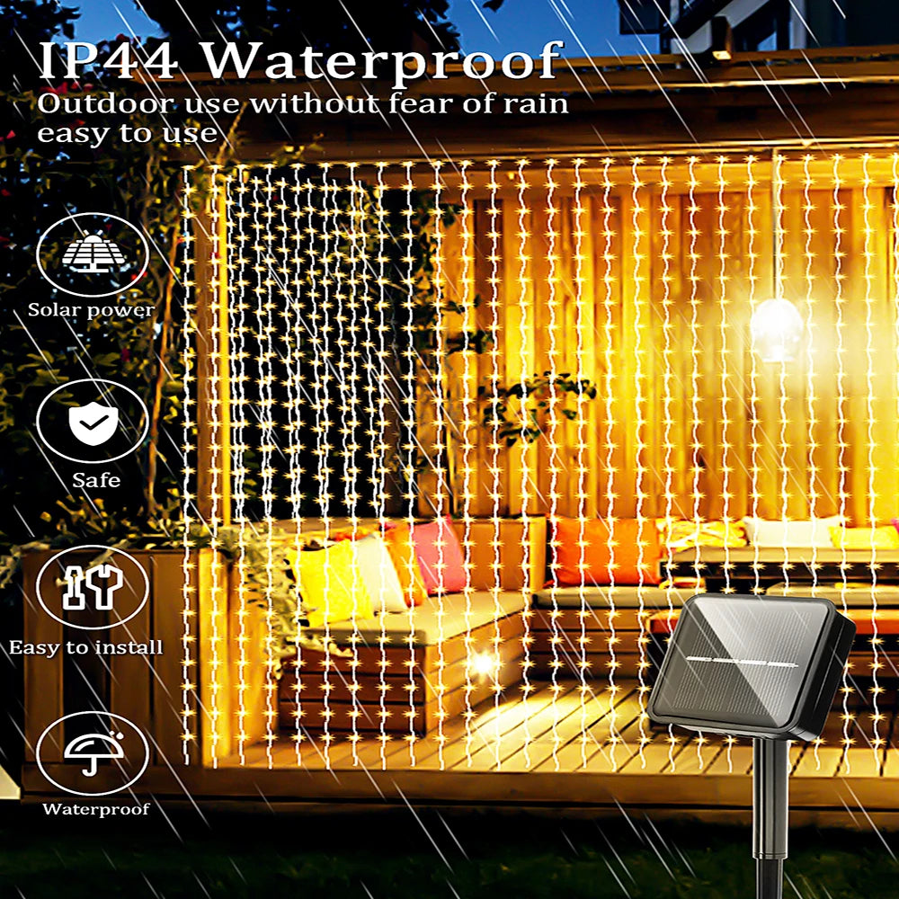 Auntie Glowria Solar Lighting Outdoor Solar Curtain Light 300 LED | Waterproof, Eco-Friendly | String Lights for Garden, Yard, Pavilion, Fairy Garland, Holiday, Wedding Decor