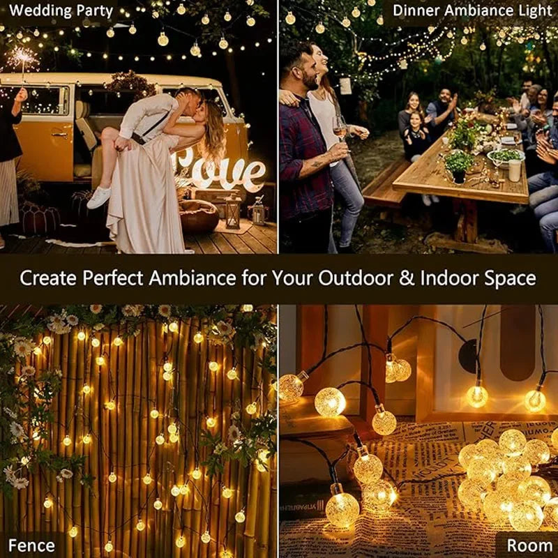 Auntie Glowria Solar Lighting String Lights 100 LED Crystal Globe Solar Lights | IP65 Waterproof, Eco-Friendly | 8 Modes for Garden, Tree, Plant, Wedding, Patio, Party Decor