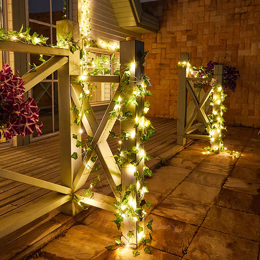 Auntie Glowria Solar Lighting 1pc Artificial Vine Solar String Lights, Ivy Garland Fairy String Lights | Green Leaf Vine Solar Fairy Lights for Wedding, Party, Patio, Garden, Plant | Eco-Friendly