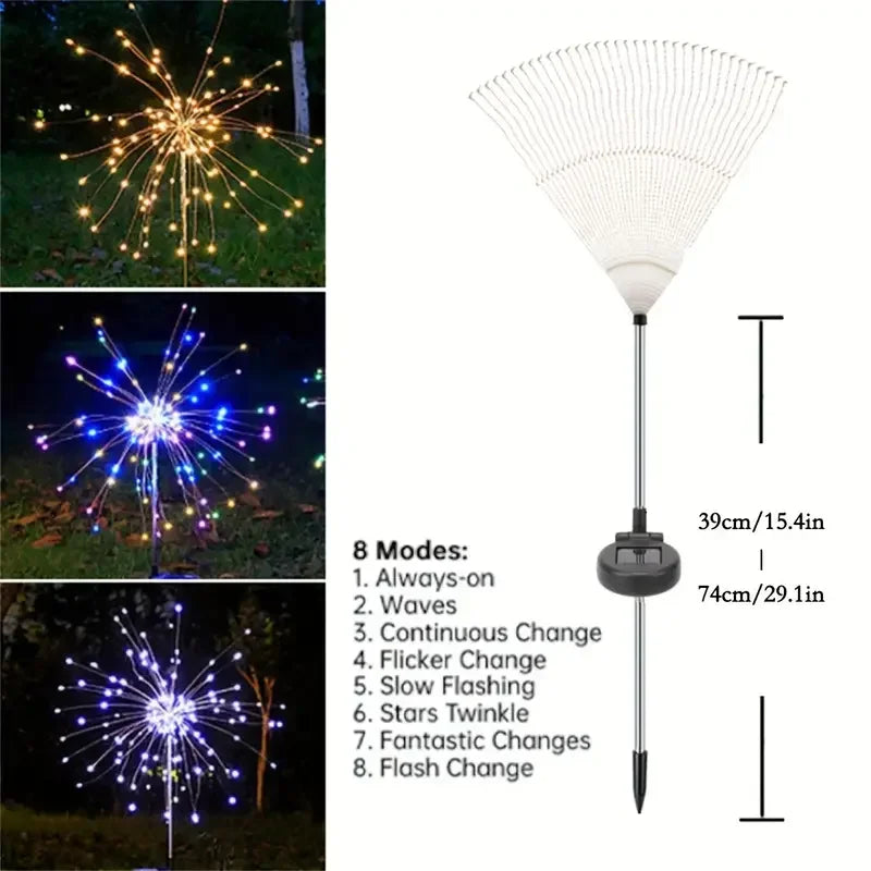 Auntie Glowria Solar Lighting LED Solar Fireworks Lights | Waterproof, Eco-friendly | 4 Garden Lights, 8 Modes, Remote Control for Pathway Decorations    ```