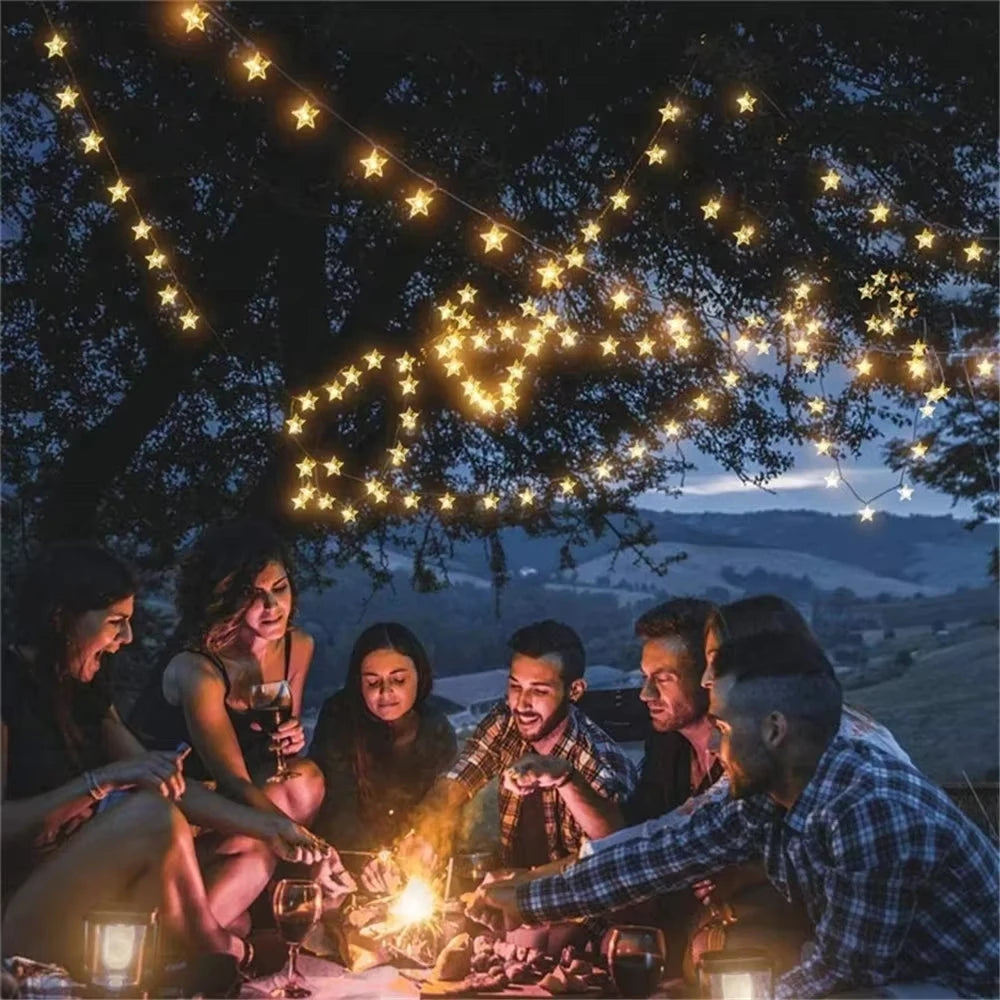Auntie Glowria Solar Lighting LED STAR Solar String Fairy Lights Garland | Holiday, 4th of July, Christmas, Wedding Decor | Eco-Friendly, Waterproof Outdoor Lighting