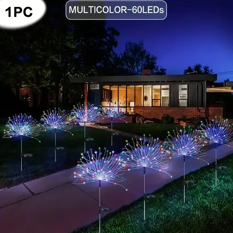 Auntie Glowria Solar Lighting LED Solar Fireworks Lights | Waterproof, Eco-friendly | 4 Garden Lights, 8 Modes, Remote Control for Pathway Decorations    ```