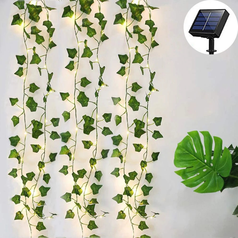Auntie Glowria Solar Lighting 1pc Artificial Vine Solar String Lights, Ivy Garland Fairy String Lights | Green Leaf Vine Solar Fairy Lights for Wedding, Party, Patio, Garden, Plant | Eco-Friendly