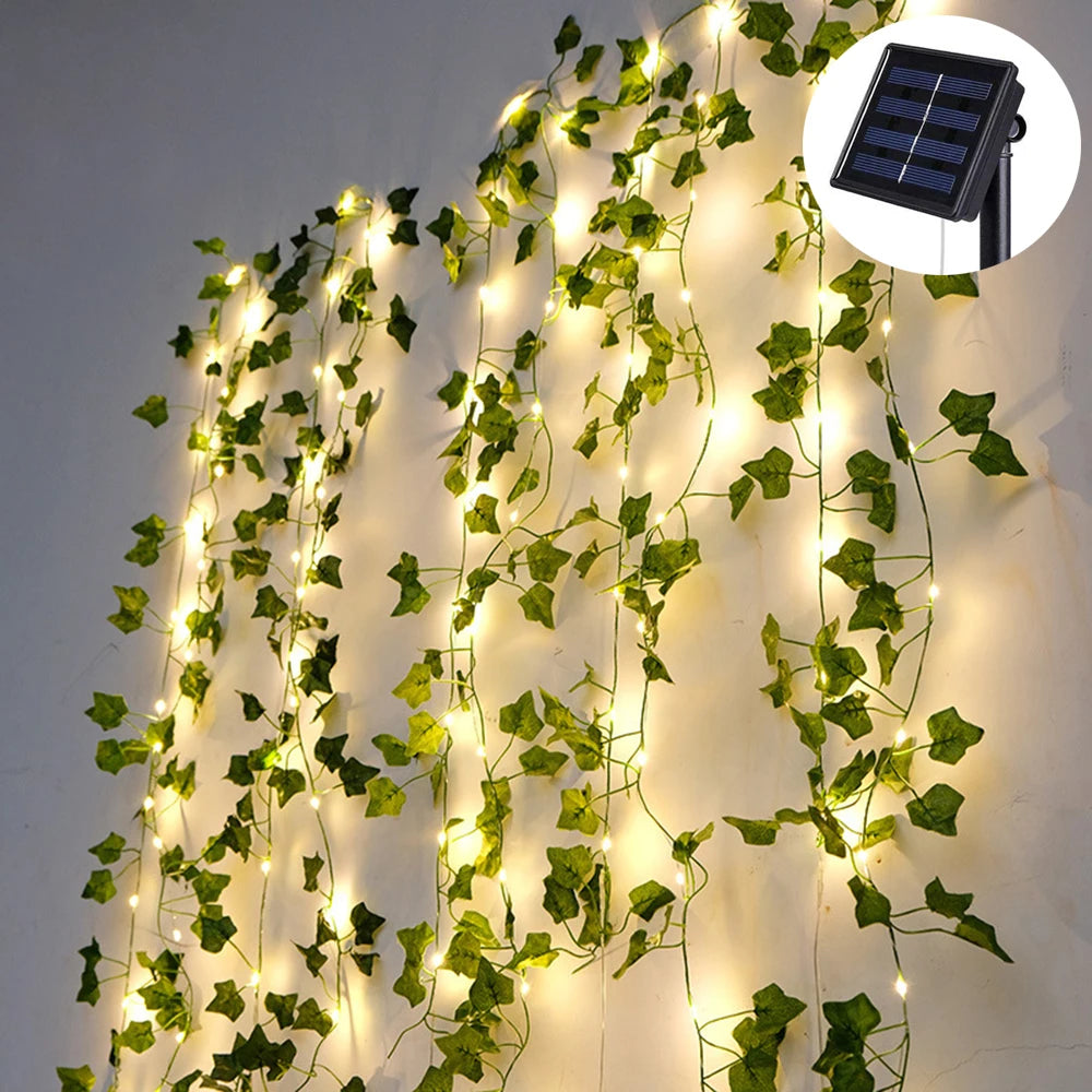 Auntie Glowria Solar Lighting 1pc Artificial Vine Solar String Lights, Ivy Garland Fairy String Lights | Green Leaf Vine Solar Fairy Lights for Wedding, Party, Patio, Garden, Plant | Eco-Friendly
