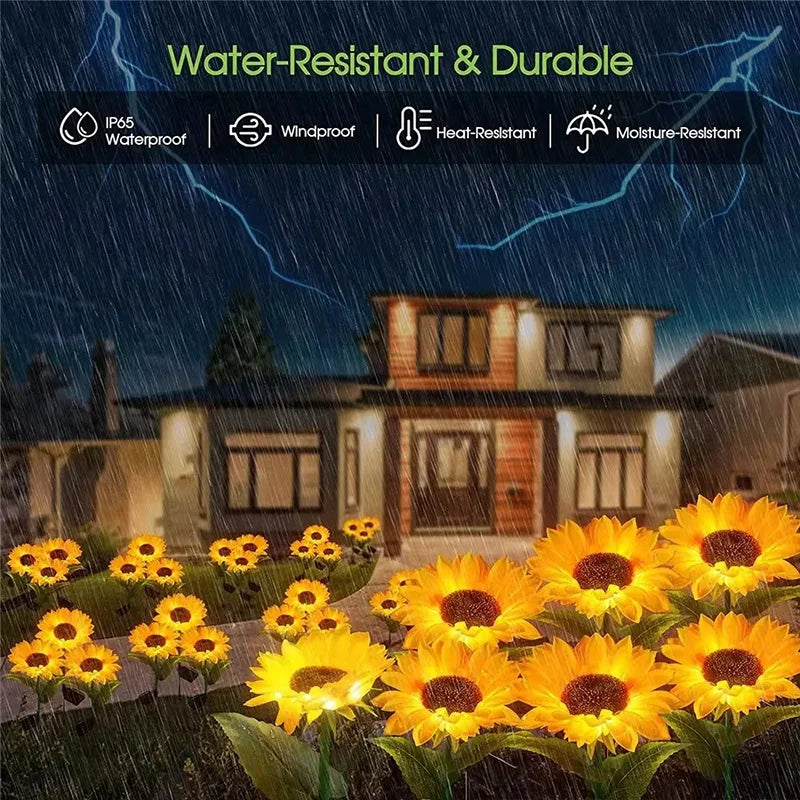 Auntie Glowria Outdoor Solar Lighting Solar Simulation Sunflower Light 1/3 Heads | Waterproof, Eco-Friendly | Lawn Lights, Landscape Lamp for Home, Party, Yard Decor, Flower Plant Lighting    ```