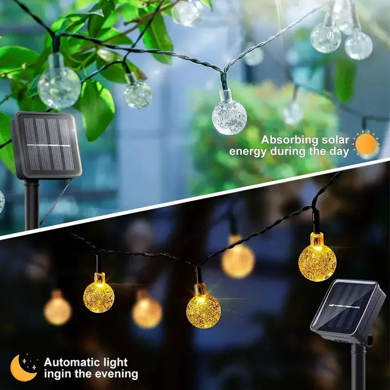 Auntie Glowria Solar Lighting String Lights 100 LED Crystal Globe Solar Lights | IP65 Waterproof, Eco-Friendly | 8 Modes for Garden, Tree, Plant, Wedding, Patio, Party Decor