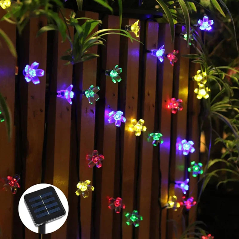 Auntie Glowria Solar Lighting 8 Mode Battery Operated Garden Party Decoration Solar Garden Blossom Flower Lights Garlands | Eco-friendly, Waterproof | Solar Outdoor String Plant Lighting