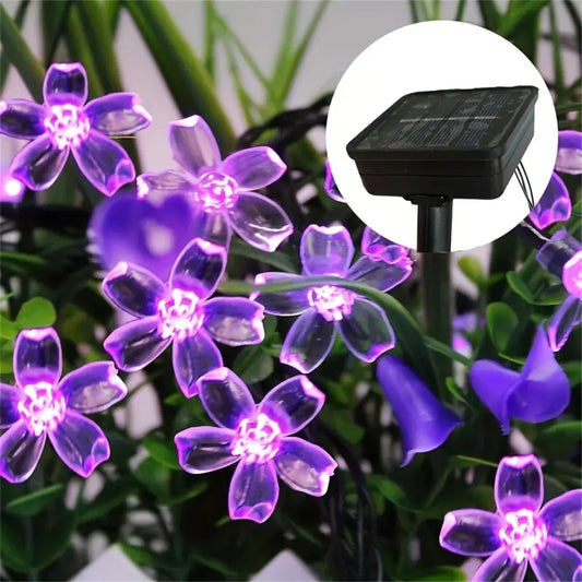 Auntie Glowria Solar Lighting 5/6.5/7/12M Purple Solar Flower String Lights | Eco-friendly Fairy LED Lights for Home Garden, Holiday Ambient Plant Lighting    ```