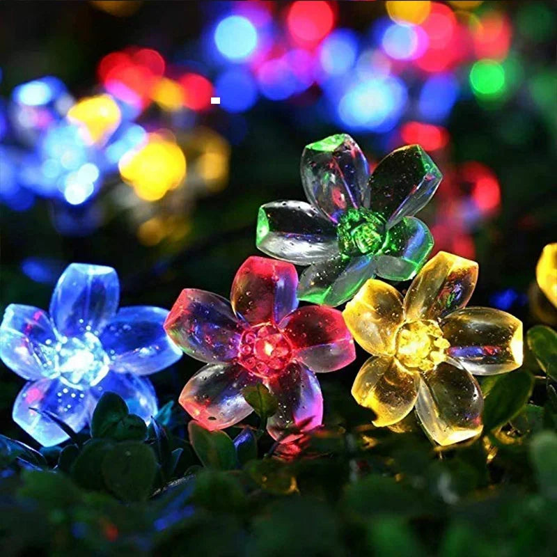 Auntie Glowria Solar Lighting 8 Mode Battery Operated Garden Party Decoration Solar Garden Blossom Flower Lights Garlands | Eco-friendly, Waterproof | Solar Outdoor String Plant Lighting