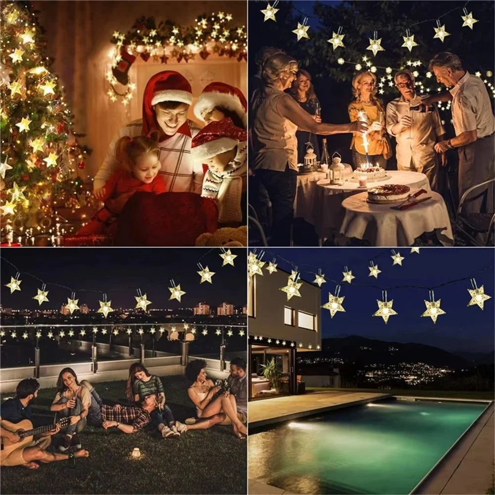 Auntie Glowria Solar Lighting LED STAR Solar String Fairy Lights Garland | Holiday, 4th of July, Christmas, Wedding Decor | Eco-Friendly, Waterproof Outdoor Lighting