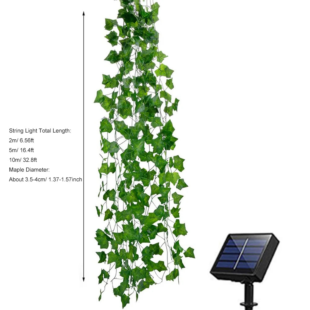 Auntie Glowria Solar Lighting 1pc Artificial Vine Solar String Lights, Ivy Garland Fairy String Lights | Green Leaf Vine Solar Fairy Lights for Wedding, Party, Patio, Garden, Plant | Eco-Friendly