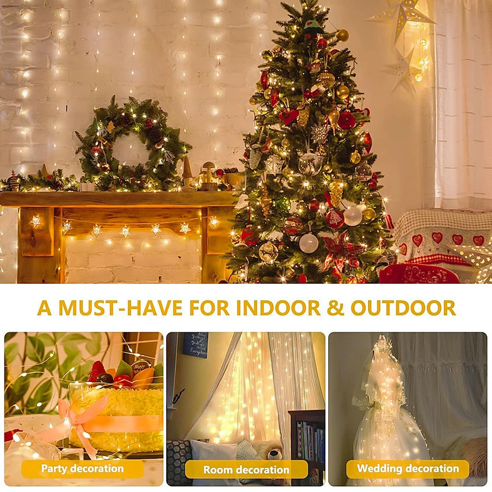 Auntie Glowria Solar Lighting Outdoor Solar Curtain Light 300 LED | Waterproof, Eco-Friendly | String Lights for Garden, Yard, Pavilion, Fairy Garland, Holiday, Wedding Decor