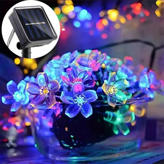Auntie Glowria Solar Lighting 8 Mode Battery Operated Garden Party Decoration Solar Garden Blossom Flower Lights Garlands | Eco-friendly, Waterproof | Solar Outdoor String Plant Lighting