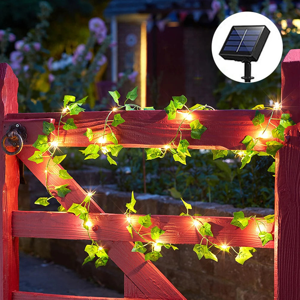 Auntie Glowria Solar Lighting 1pc Artificial Vine Solar String Lights, Ivy Garland Fairy String Lights | Green Leaf Vine Solar Fairy Lights for Wedding, Party, Patio, Garden, Plant | Eco-Friendly