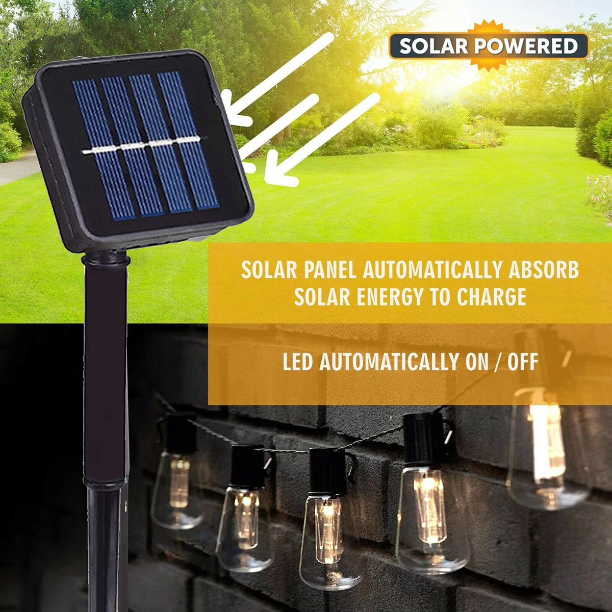 Auntie Glowria Solar Lighting String Lights Outdoor Garland Christmas | Eco-Friendly LED Globe Bulbs | Solar Fairy Lamps for Camping, Garden, Wedding, Party, Terrace Decoration