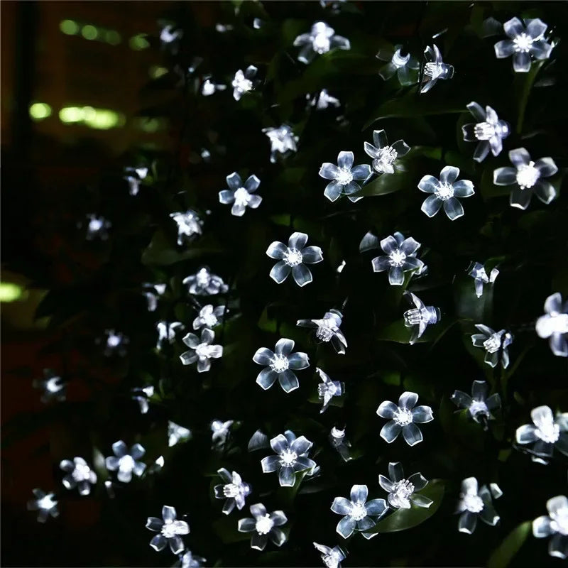 Auntie Glowria Solar Lighting 8 Mode Battery Operated Garden Party Decoration Solar Garden Blossom Flower Lights Garlands | Eco-friendly, Waterproof | Solar Outdoor String Plant Lighting