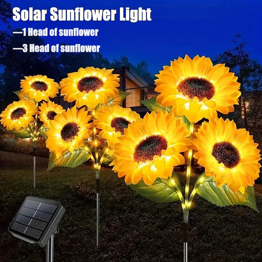 Auntie Glowria Outdoor Solar Lighting Solar Simulation Sunflower Light 1/3 Heads | Waterproof, Eco-Friendly | Lawn Lights, Landscape Lamp for Home, Party, Yard Decor, Flower Plant Lighting    ```