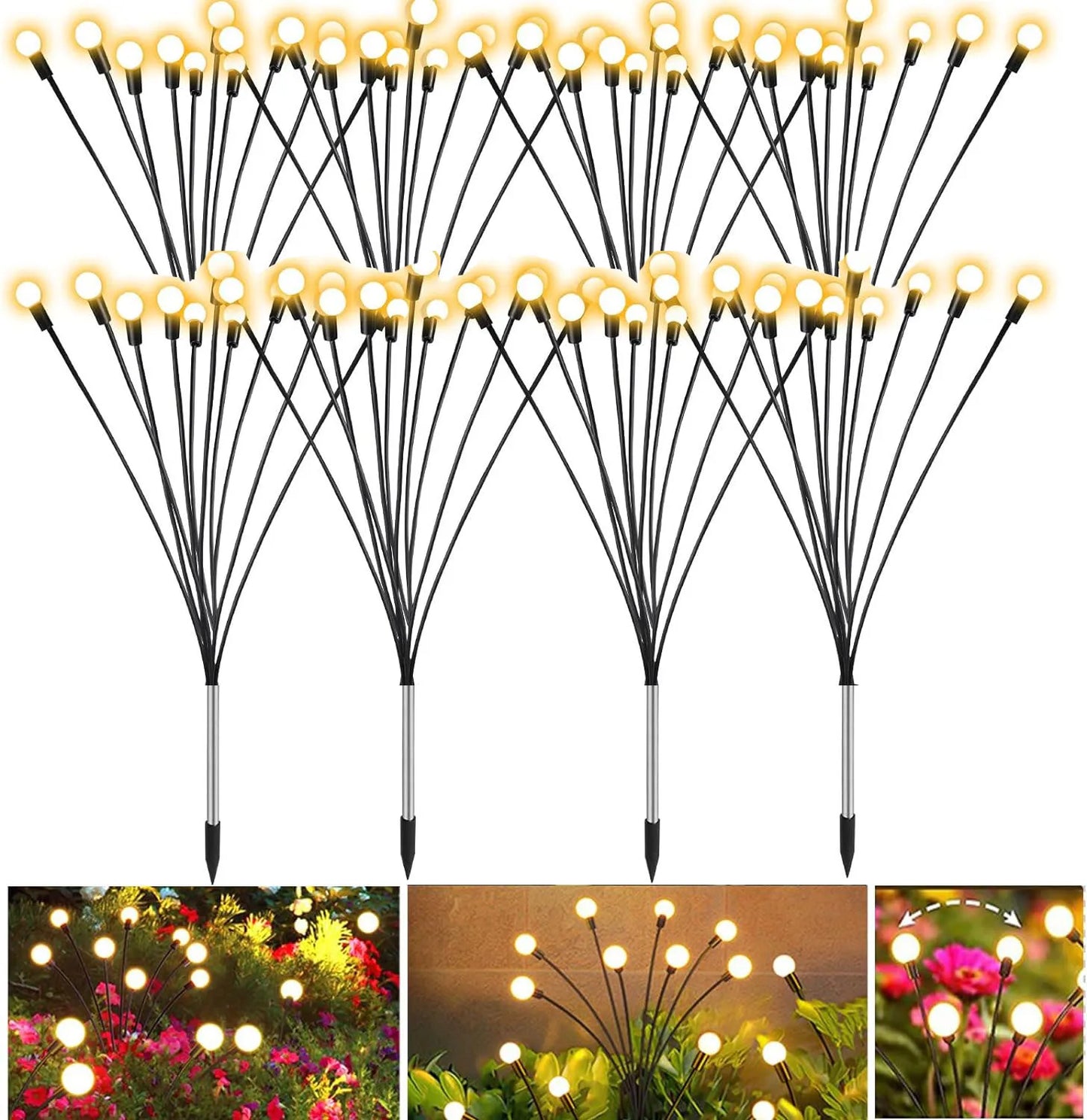 Auntie Glowria Solar Lighting LED Solar Powered Garden Lights | Eco-Friendly, Waterproof | Vibrant Swaying Firefly Lights for Patio, Pathway Decoration, Outdoor, Plant Lighting