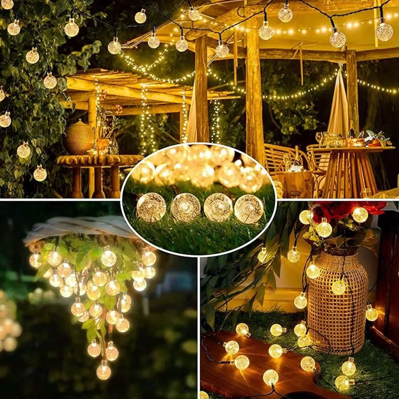 Auntie Glowria Solar Lighting String Lights 100 LED Crystal Globe Solar Lights | IP65 Waterproof, Eco-Friendly | 8 Modes for Garden, Tree, Plant, Wedding, Patio, Party Decor